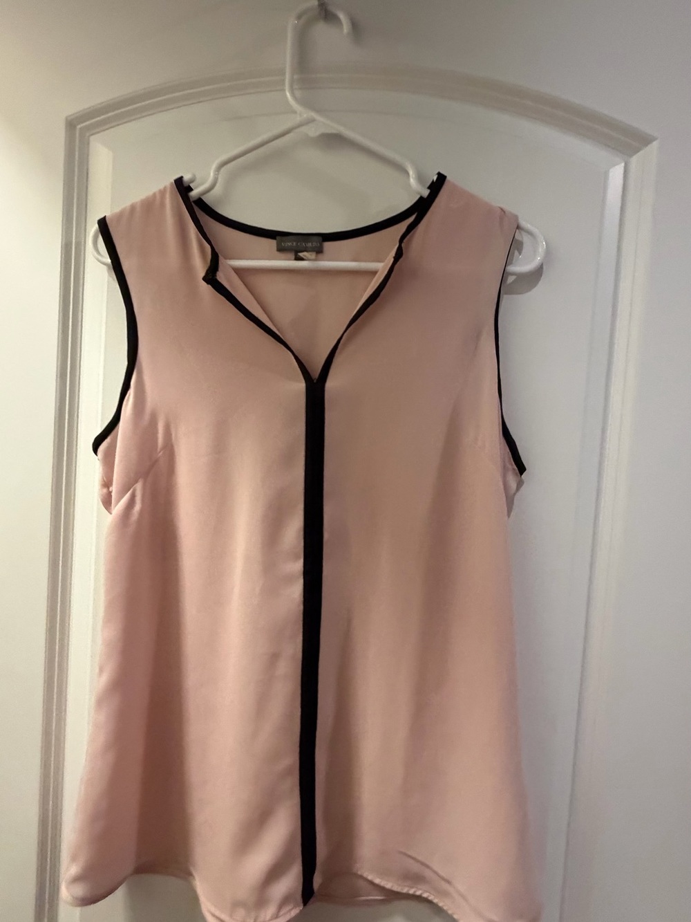 Vince Camuto Blush Pink Sleeveless V-Neck Top with Black Trim